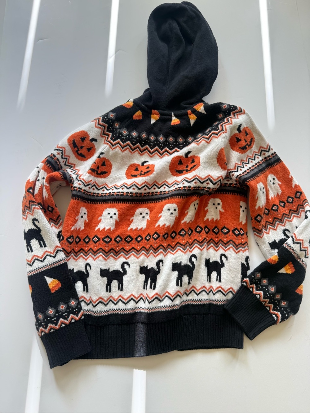 Gymboree Kids Halloween Hooded Zip Sweater - Orange, Black & White 6 - Picture 2 of 3